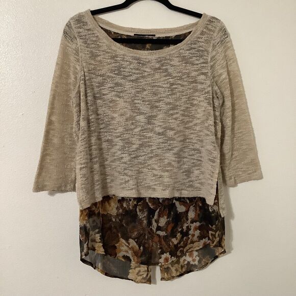 Lagenlook Bohemian Hippie Forest Fairy Knit Sheer Floral Hem Oversized Blouse M - Picture 1 of 8